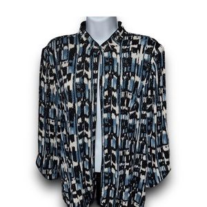 Alex evenings blue & black blouse with padded shoulders women’s size XL